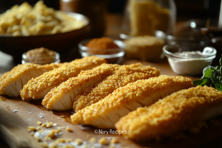 Fish Breading Recipe – golden-brown breaded fish fillets on a plate​