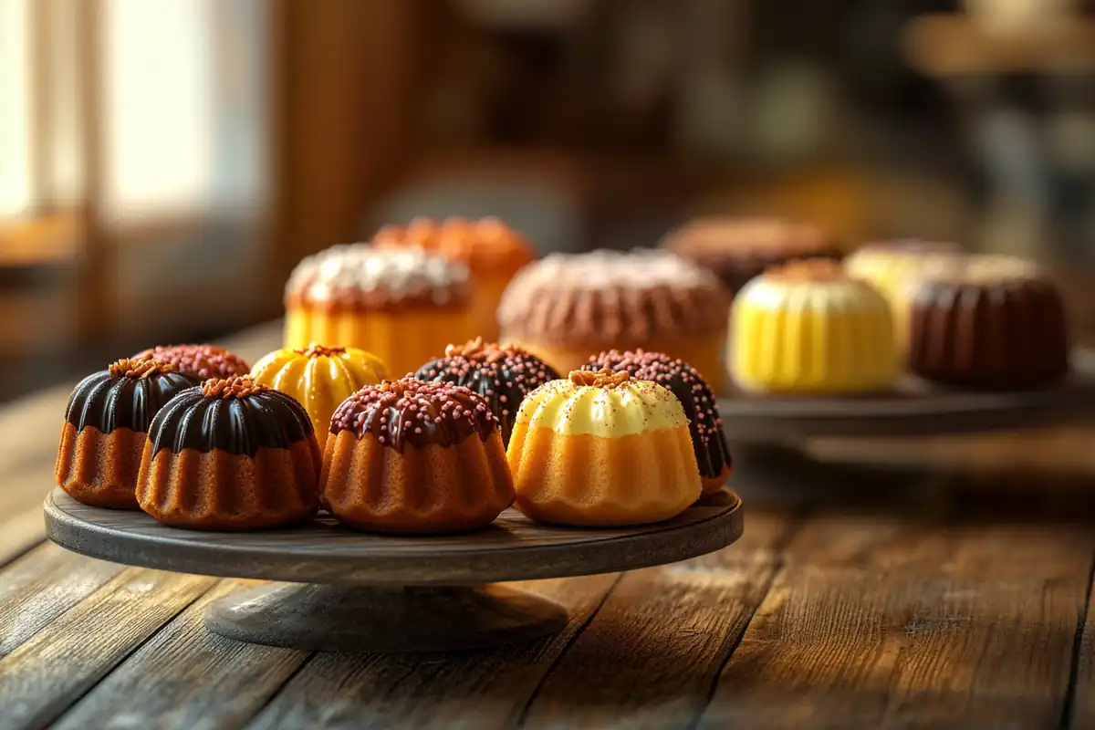 A delicious assortment of Nothing Bundt Cakes in various flavors, topped with signature cream cheese frosting