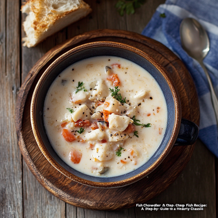 Fish Chowder Recipe – creamy soup with chunks of fish, potatoes, and garnished with fresh herbs