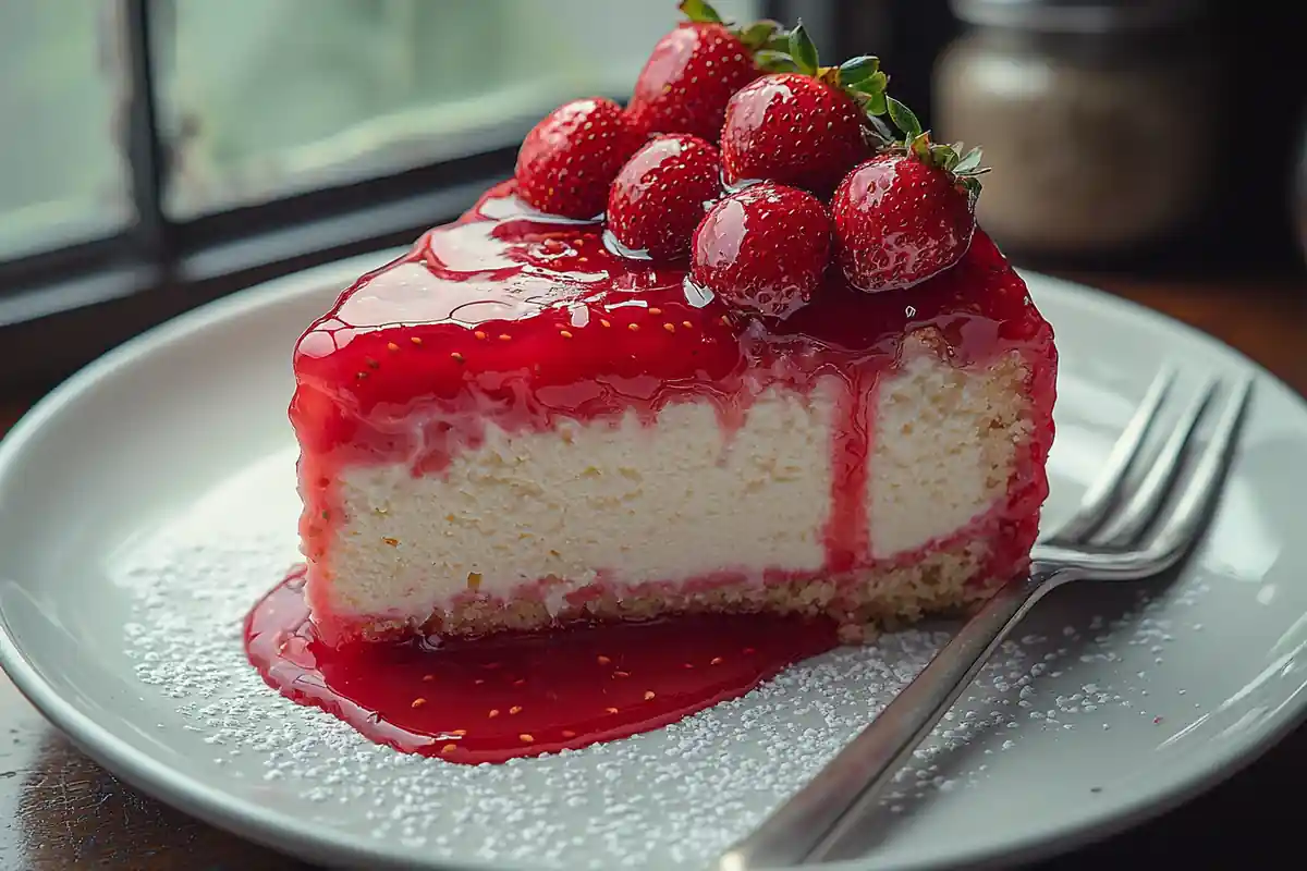 Strawberry Cheesecake Cake Recipe with fresh strawberries