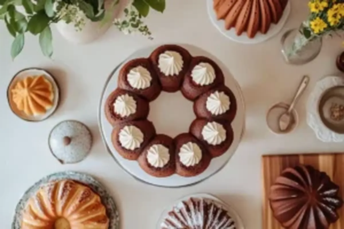 A delicious assortment of Nothing Bundt Cakes in various flavors, topped with signature cream cheese frosting