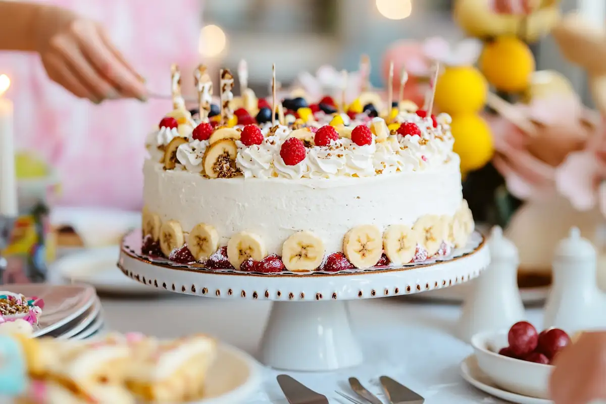 u6185574297 The banana split cake as a centerpiece on a desse 3e9928e6 8e2d 468c ab4c 4cfb620edd98 0 www.noryrecipes.com