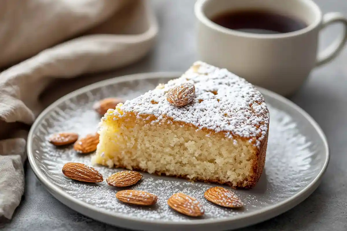 u6185574297 A perfectly sliced piece of almond cake on a sty 8ce0044e 190b 422d 80ac 419cece5459f 0 www.noryrecipes.com