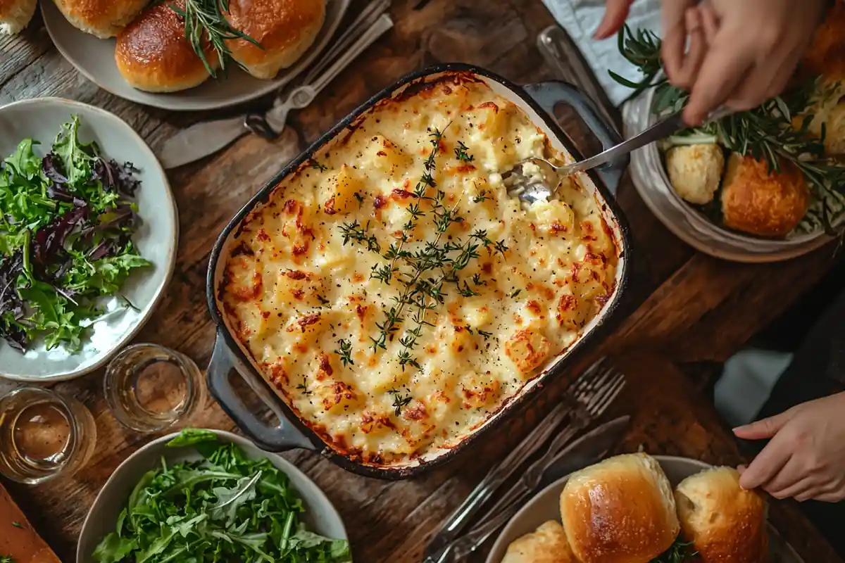 Why Are Cheesy Potatoes Called Funeral Potatoes – classic cheesy casserole in a baking dish