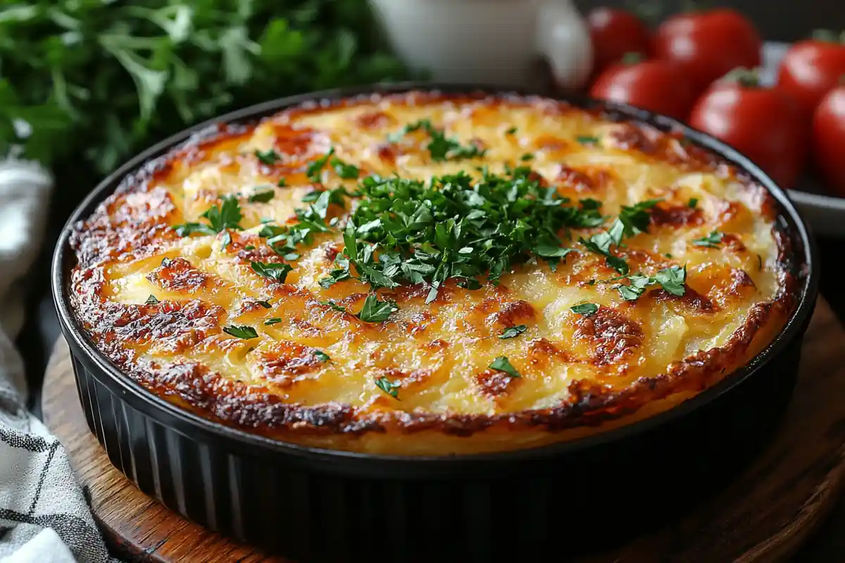 Why Are Cheesy Potatoes Called Funeral Potatoes – classic cheesy casserole in a baking dish
