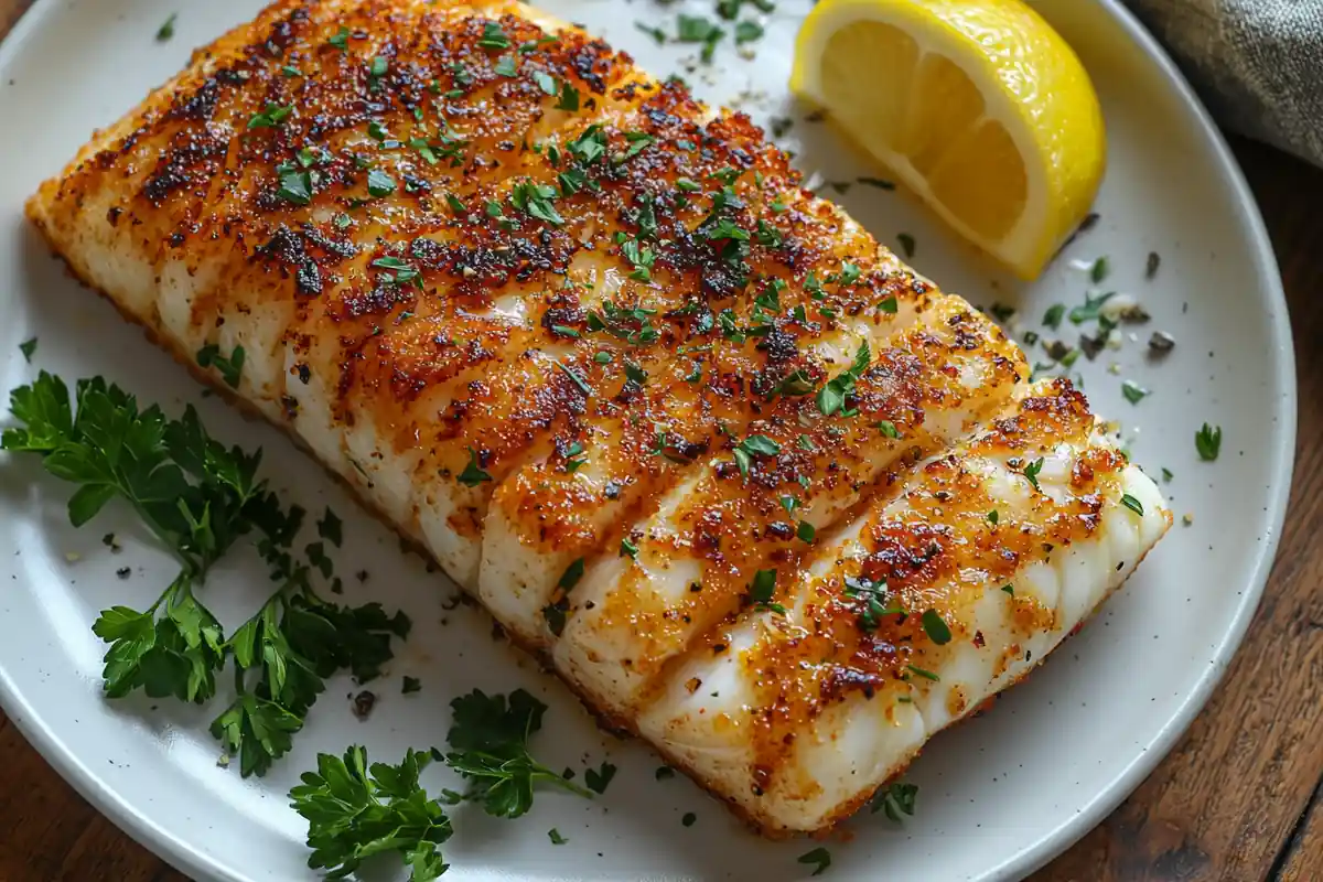 fish breading recipe – golden crispy fish fillet on a white plate