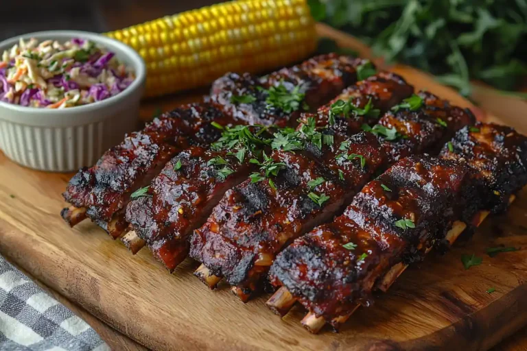 Barbecue Beef Ribs Recipe – tender ribs glazed with BBQ sauce on a grill