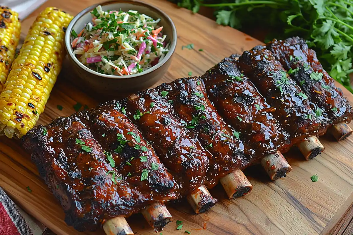 Barbecue Beef Ribs Recipe – tender ribs glazed with BBQ sauce on a grill