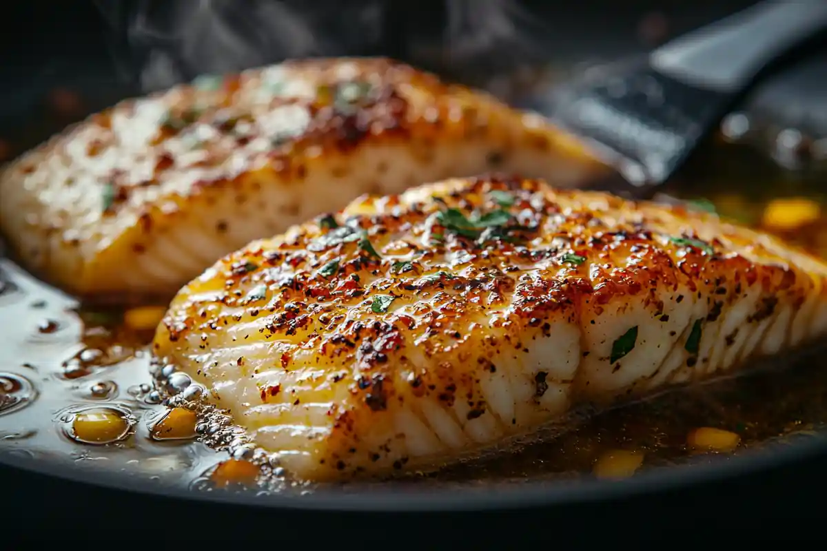 fish breading recipe – golden crispy fish fillet on a white plate