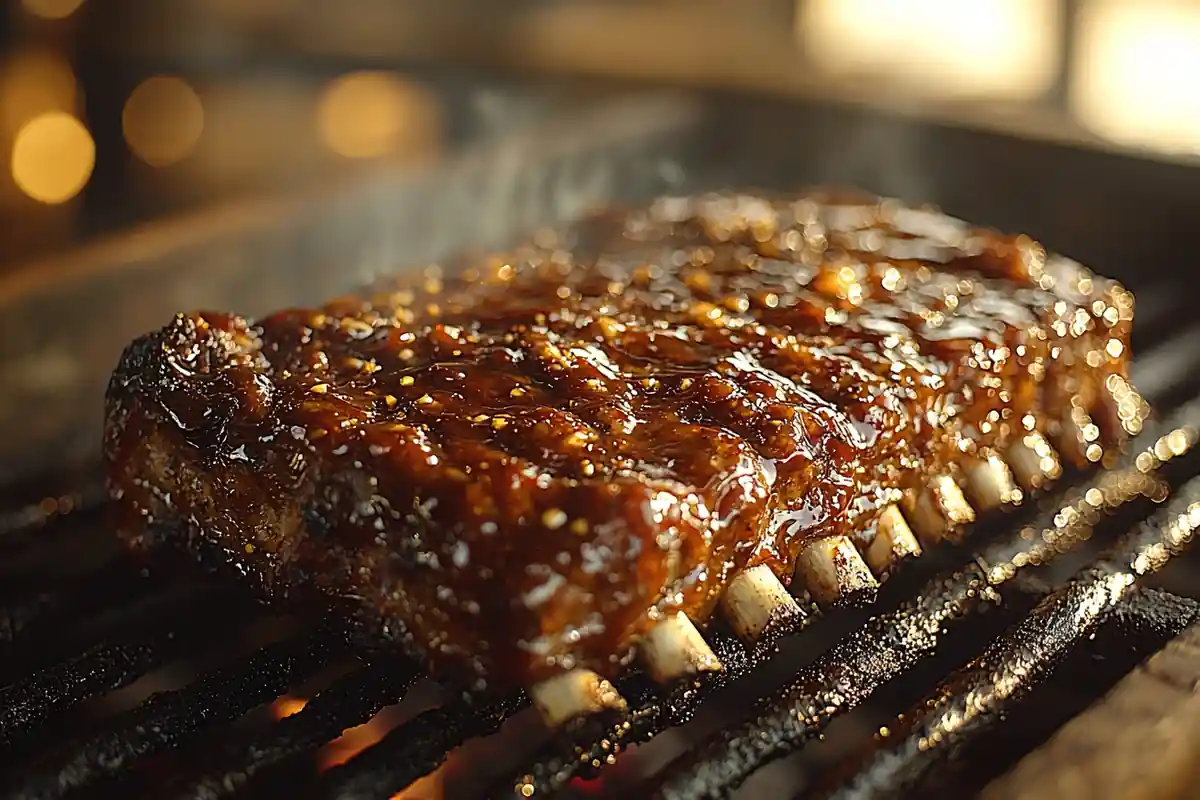 Barbecue Beef Ribs Recipe – tender ribs glazed with BBQ sauce on a grill