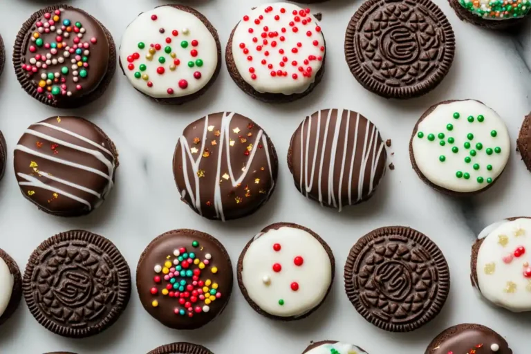 Chocolate Covered Oreos arranged on a decorative plate
