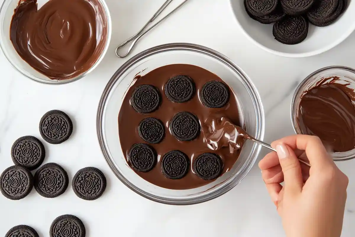 u6185574297 Step by step shots of dipping Oreos into melted c fc247d11 d5fe 4ed4 8dcc 4beec649cbd9 2 www.noryrecipes.com