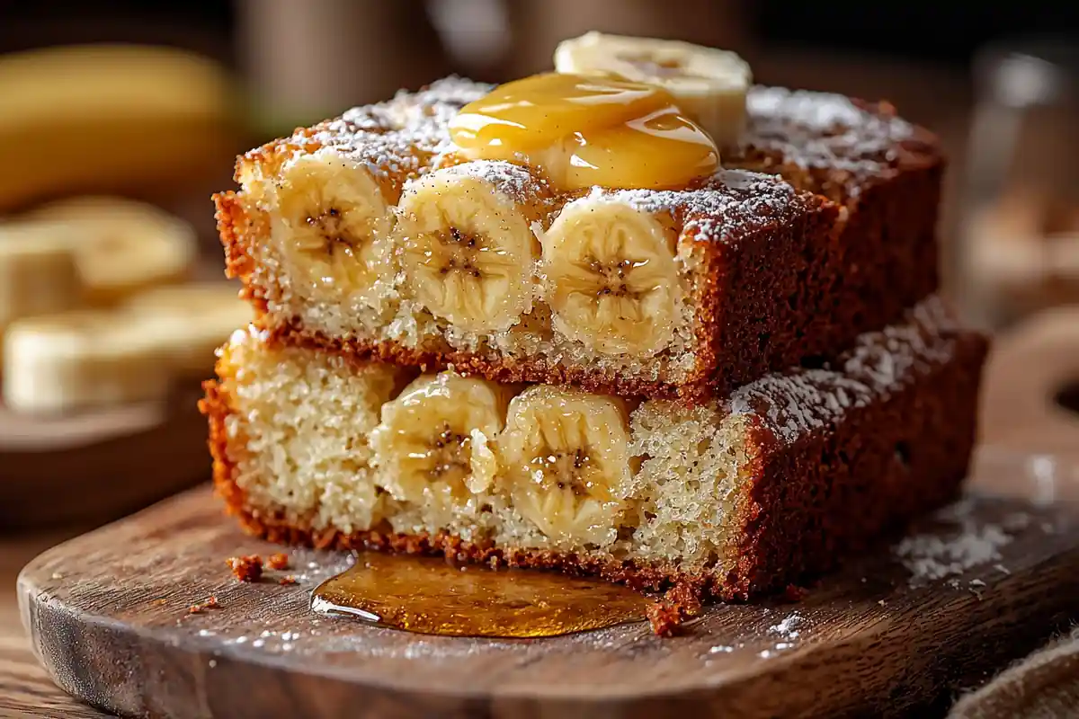u6185574297 Close up of moist banana bread slice with melted bc19320d 0360 4f83 942d 42e9a9b01608 1 www.noryrecipes.com