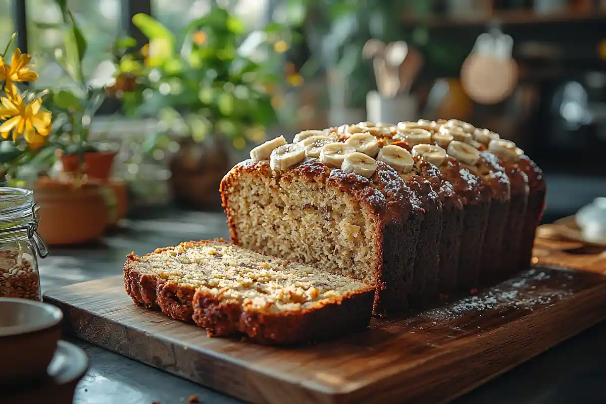 u6185574297 Rustic banana bread loaf sliced on a wooden cutti 206c53b6 47e2 45f3 bd63 8ba34bc6eecc 0 1 www.noryrecipes.com